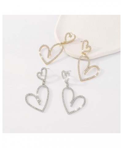 Silver Tone Irregular Heart Rhinestone Crystal Dangle Drop Earrings for Women Girls Gold $7.83 Earrings