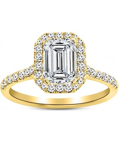 14K White Gold 2.5 Carat LAB GROWN DIAMOND Halo Emerald Cut Diamond Engagement Ring (G-H Color VS1-VS2 Clarity 2 Ct Center) y...