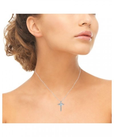 Sterling Silver Genuine or Synthetic Gemstone Heart in Cross Necklace for Women Girls December - Blue Topaz $19.94 Necklaces