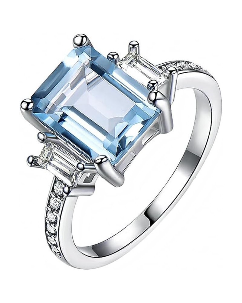 Aquamarine Ring 925 Sterling Silver Emerald Cut 7 * 9MM Sky Blue Aquamarine and White Moissanite Aquamarine Engagement Rings ...