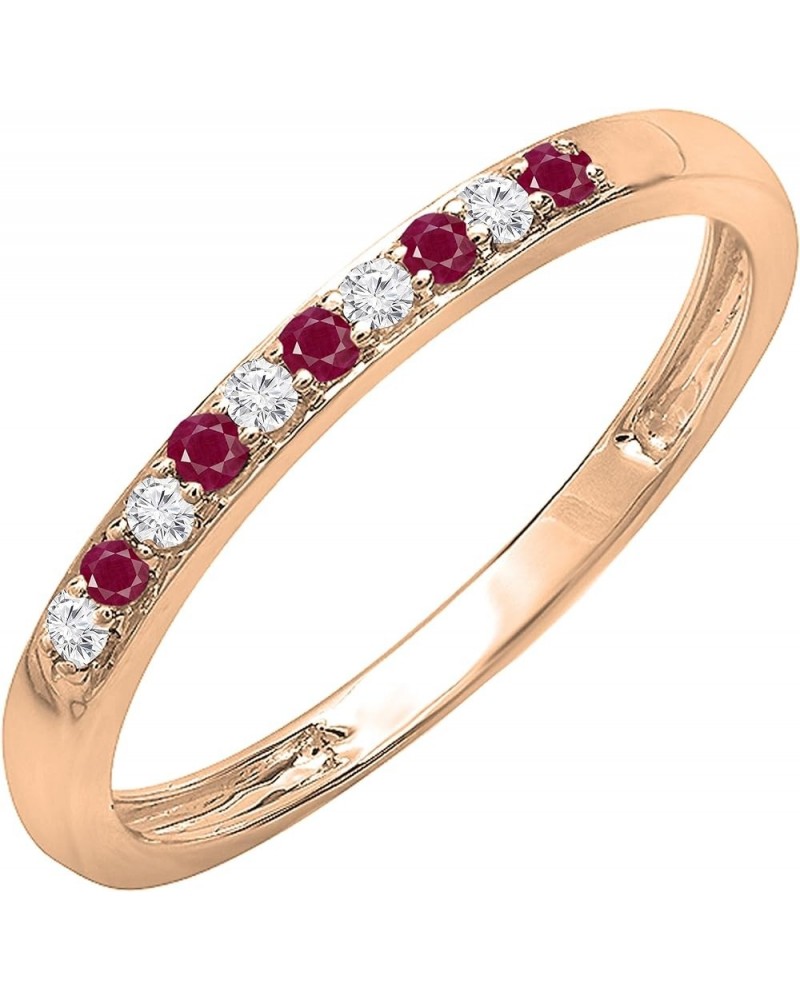 Round Ruby & White Diamond Alternate Stone Wedding Band for Women in 14K Gold 8.5 Rose Gold $126.60 Bracelets