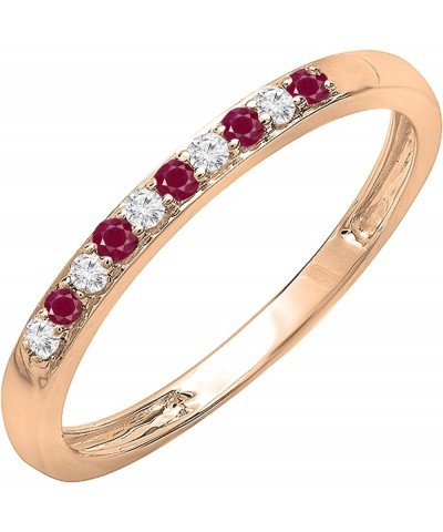 Round Ruby & White Diamond Alternate Stone Wedding Band for Women in 14K Gold 8.5 Rose Gold $126.60 Bracelets