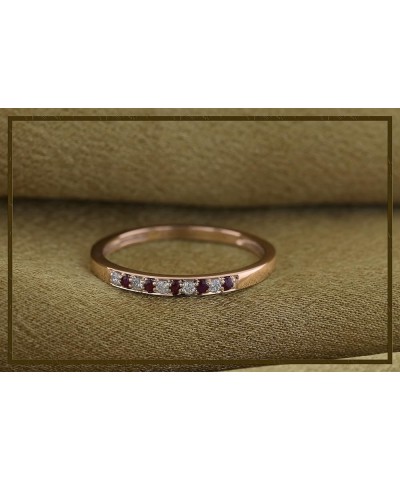 Round Ruby & White Diamond Alternate Stone Wedding Band for Women in 14K Gold 8.5 Rose Gold $126.60 Bracelets