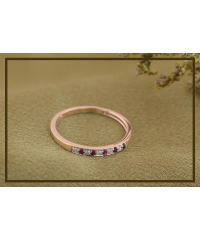 Round Ruby & White Diamond Alternate Stone Wedding Band for Women in 14K Gold 8.5 Rose Gold $126.60 Bracelets