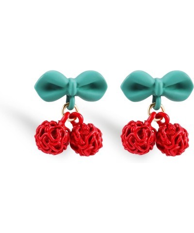 Cherry Fruit Earrings for Women and Girls, Cute Kawaii Creative Green Leaf 3D Red Dangle Clip On Drop Studs Cherry Earrings A...