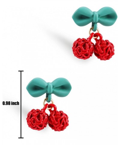 Cherry Fruit Earrings for Women and Girls, Cute Kawaii Creative Green Leaf 3D Red Dangle Clip On Drop Studs Cherry Earrings A...