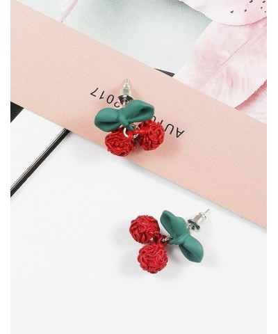 Cherry Fruit Earrings for Women and Girls, Cute Kawaii Creative Green Leaf 3D Red Dangle Clip On Drop Studs Cherry Earrings A...