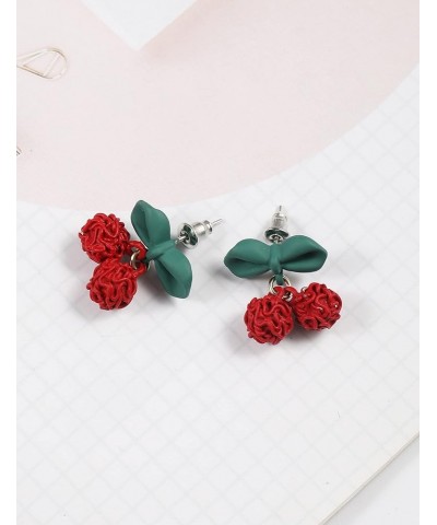 Cherry Fruit Earrings for Women and Girls, Cute Kawaii Creative Green Leaf 3D Red Dangle Clip On Drop Studs Cherry Earrings A...