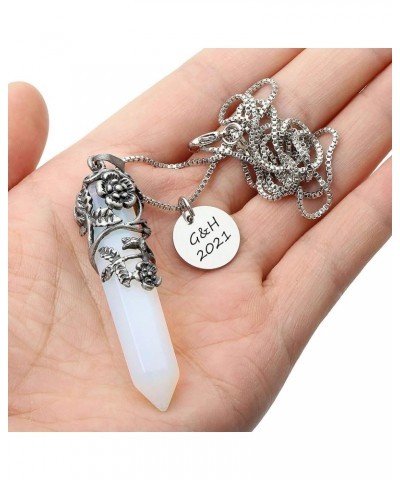 Antique Silver Flower Wrapped Natural Green Aventurine Healing Crystal Necklace Synthetic Opalite Engraving $7.27 Necklaces