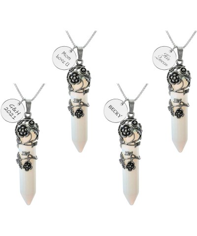 Antique Silver Flower Wrapped Natural Green Aventurine Healing Crystal Necklace Synthetic Opalite Engraving $7.27 Necklaces