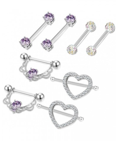 4 Pairs 14G Stainless Steel Nipplerings Nipple Tongue Rings CZ Opal Barbell Body Piercing Jewelry D:4 Pairs Purple $10.61 Bod...