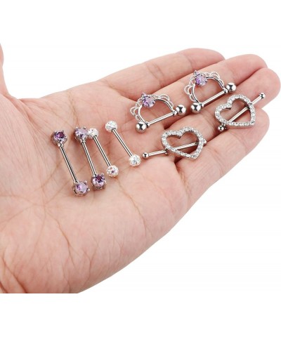 4 Pairs 14G Stainless Steel Nipplerings Nipple Tongue Rings CZ Opal Barbell Body Piercing Jewelry D:4 Pairs Purple $10.61 Bod...