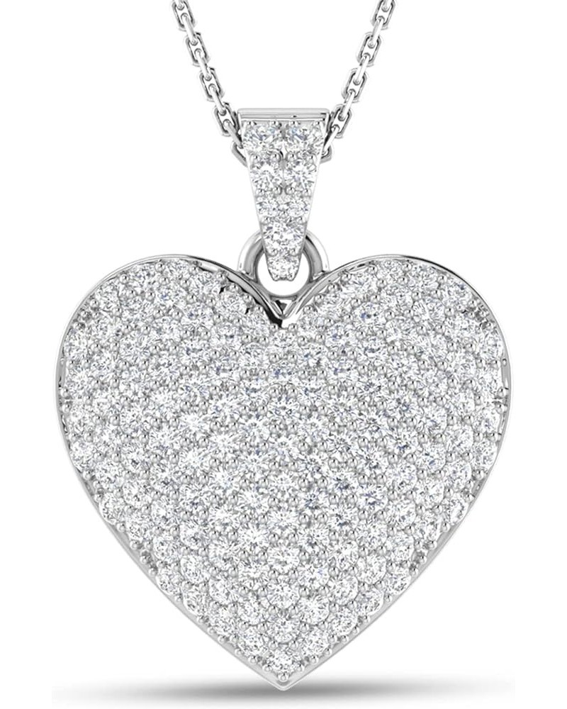 1.25 to 3.00 CT. T.W. Cluster Diamond Heart Pendant Necklace for Women 14K White Gold Plated 925 Sterling Silver Cubic Zircon...