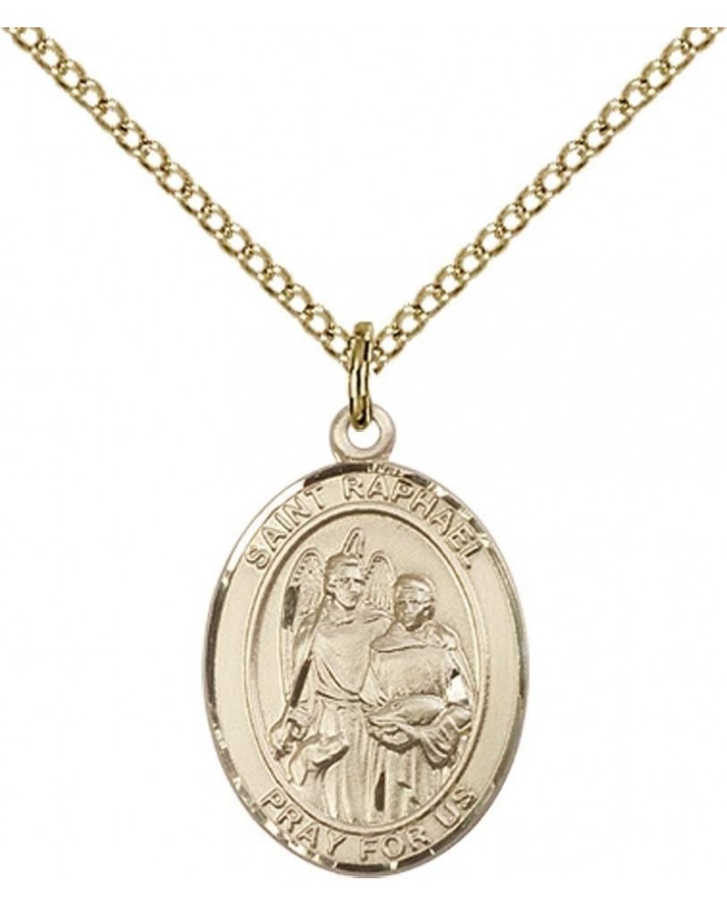 14kt Gold Filled St. Raphael The Archangel Pendant with 18" Gold Filled Lite Curb Chain. Patron Saint of Blind/Love/Safe Jour...