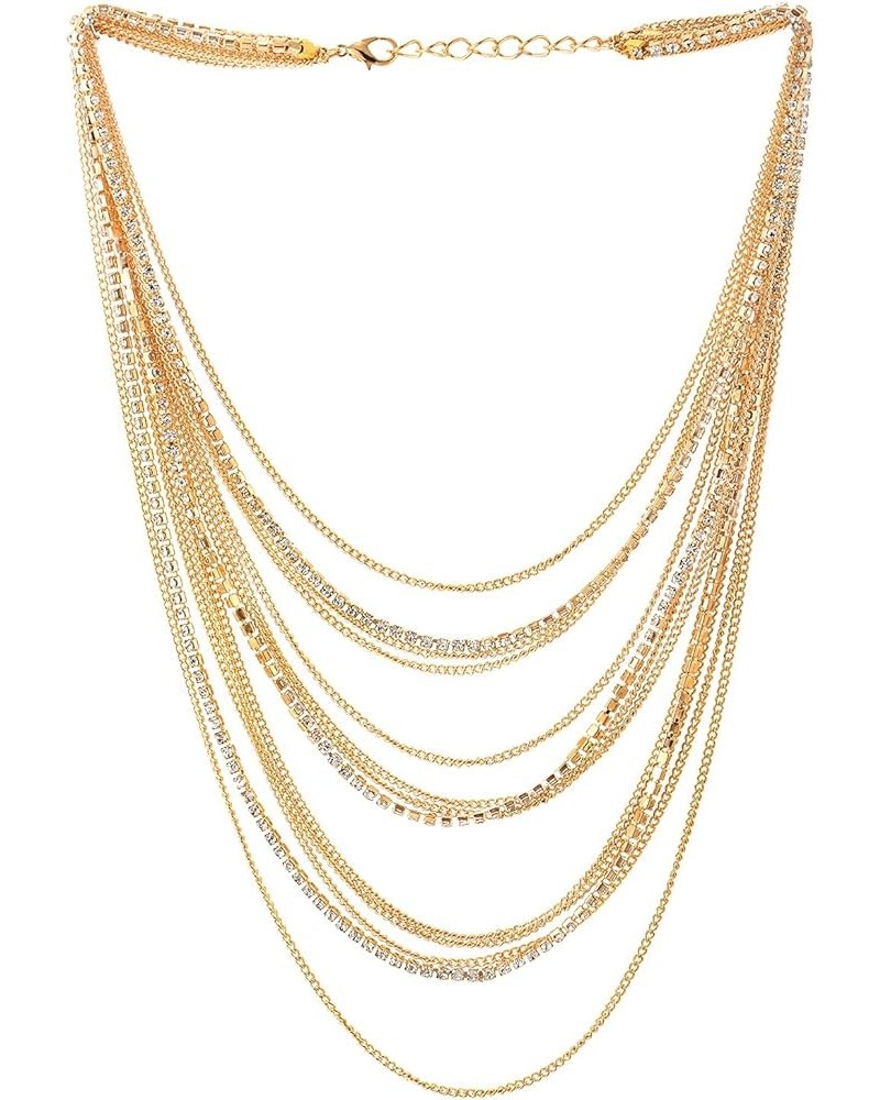 Waterfall Multi-Strand Chains Statement Collar Necklace with Rhinestones Chains, Dress C-Metal Color: Gold $11.59 Necklaces