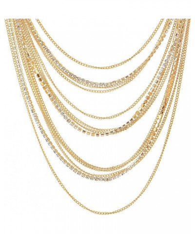 Waterfall Multi-Strand Chains Statement Collar Necklace with Rhinestones Chains, Dress C-Metal Color: Gold $11.59 Necklaces