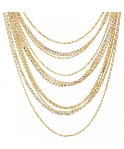 Waterfall Multi-Strand Chains Statement Collar Necklace with Rhinestones Chains, Dress C-Metal Color: Gold $11.59 Necklaces