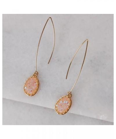 Simulated Druzy Dangly Threader Earrings - Gold, Silver, or Rose Gold Tone Long Simple Boho Hoop Drop Dangles with Sparkly Ov...