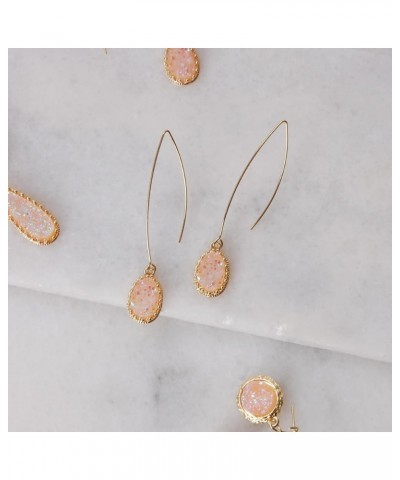 Simulated Druzy Dangly Threader Earrings - Gold, Silver, or Rose Gold Tone Long Simple Boho Hoop Drop Dangles with Sparkly Ov...