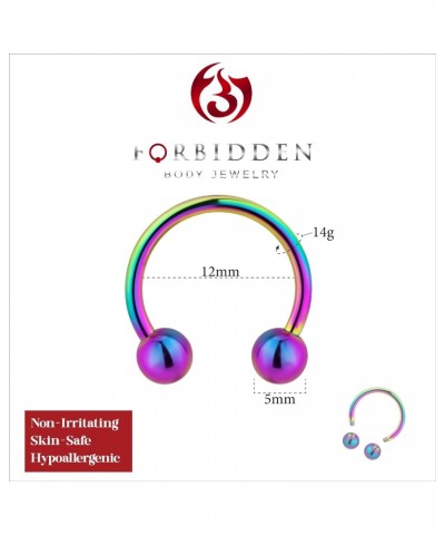 14g 12mm Surgical Steel Rainbow IP Plated Horseshoe Ball Ring, 5mm Balls $8.99 Body Jewelry