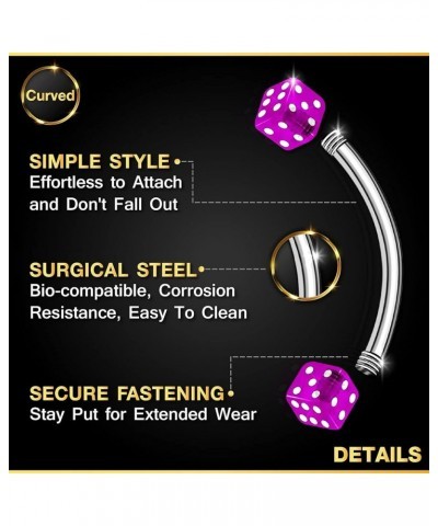 2PCS Stainless Steel Curved Barbell 16 gauge 5/16 8mm 3mm Dice Tragus Lobe Earrings Eyebrow Piercing Jewelry See More Colors ...