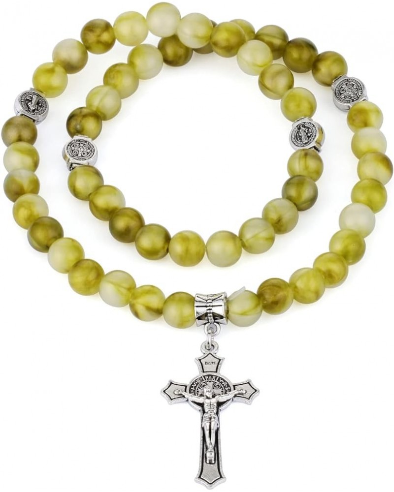 Catholic Prayer Beads Stretch Rosary Bracelet with Crucifix & Miraculous Medal Religious Rosary Wrap Bracelet for Women Green...