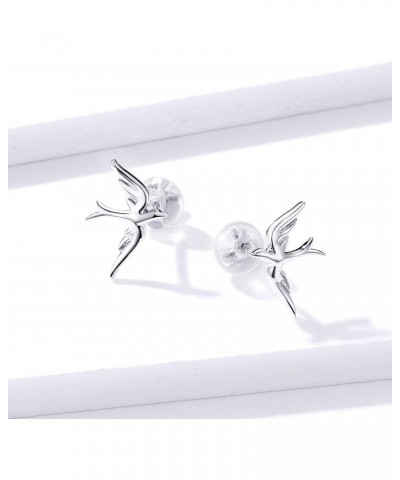 Little Swallow Sterling Silver Stud Earrings for Women Girls Minimalist Cute Bird Small Cartilage Studs Piercing Sleeper Stat...