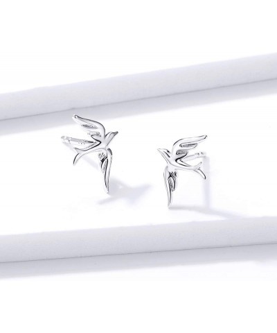 Little Swallow Sterling Silver Stud Earrings for Women Girls Minimalist Cute Bird Small Cartilage Studs Piercing Sleeper Stat...