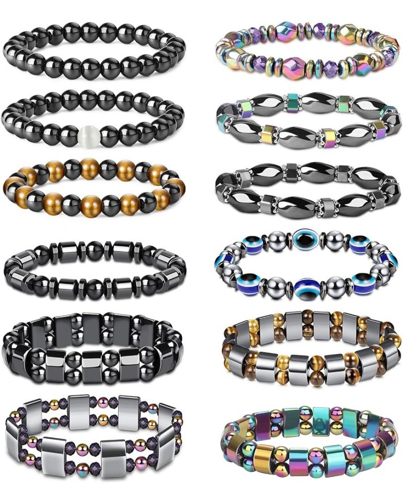 Hematite Magnetic Bracelet for Men Women Reiki Bracelet Tiger Eye Rainbow Beaded Stone Bracelets Set A:12pcs $12.41 Others