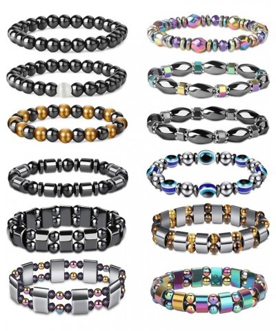 Hematite Magnetic Bracelet for Men Women Reiki Bracelet Tiger Eye Rainbow Beaded Stone Bracelets Set A:12pcs $12.41 Others