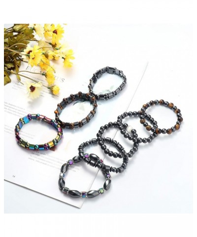 Hematite Magnetic Bracelet for Men Women Reiki Bracelet Tiger Eye Rainbow Beaded Stone Bracelets Set A:12pcs $12.41 Others