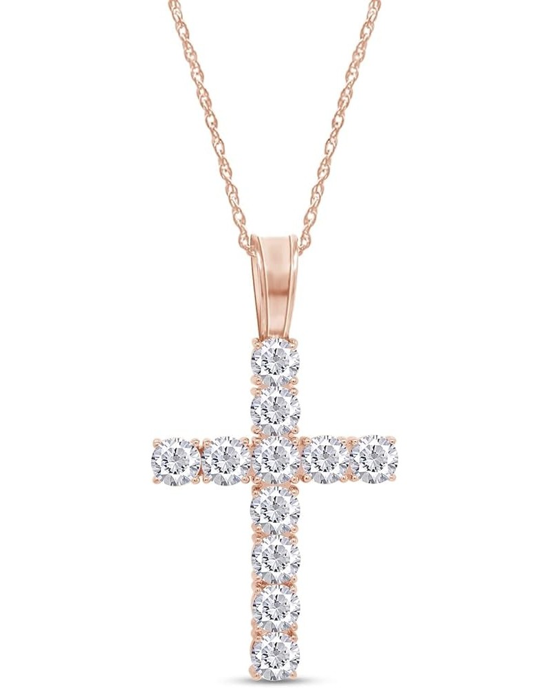 1 Carat Round Cut Lab Created Moissanite Diamond Cross Pendant Necklace In 10K Or 14K Solid Gold Jewelry With 18" Chain (G-H ...