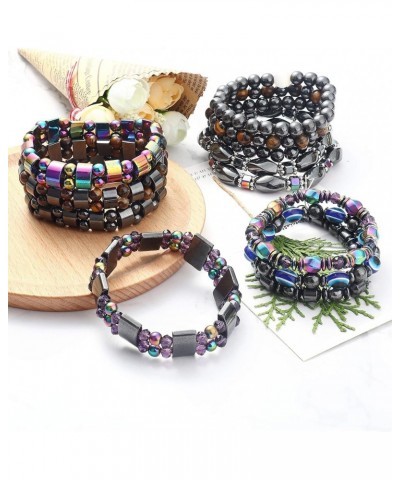 Hematite Magnetic Bracelet for Men Women Reiki Bracelet Tiger Eye Rainbow Beaded Stone Bracelets Set A:12pcs $12.41 Others