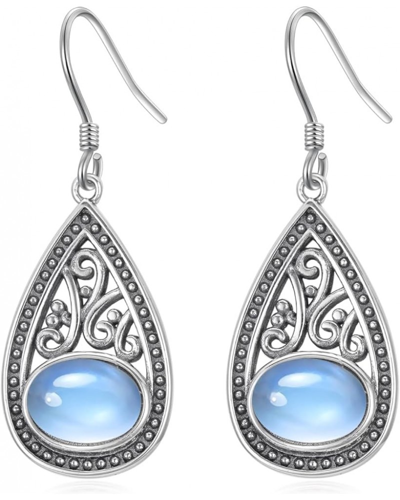 Moonstone Earrings for Women 925 Sterling Silver Boho Celtic Filigree Dangle Earrings Birthday Graduation Jewelry for Women G...