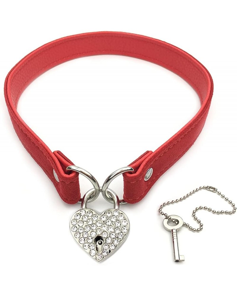 Heart Padlock Choker Collar Necklace Lolita Collar Cat Kitty Velvet Necklace with Lock and Key (B, 16) J $9.24 Necklaces