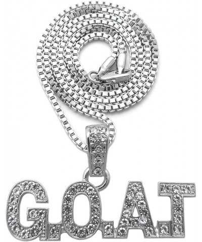 Hip Hop Style Stone Filled GOAT Pendant Box, Cuban, Rope Chain Necklace Silver Tone / Box Chain 20.0 Inches $11.00 Necklaces