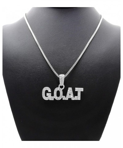 Hip Hop Style Stone Filled GOAT Pendant Box, Cuban, Rope Chain Necklace Silver Tone / Box Chain 20.0 Inches $11.00 Necklaces