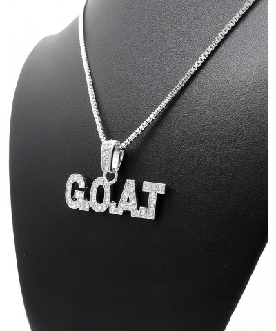 Hip Hop Style Stone Filled GOAT Pendant Box, Cuban, Rope Chain Necklace Silver Tone / Box Chain 20.0 Inches $11.00 Necklaces