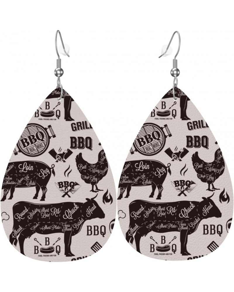 Beef Meat Cuts Barbecue Brisket Women'S Earrings Lightweight Dangle Drop Earrings Leather Teardrop Earrings $8.28 Earrings