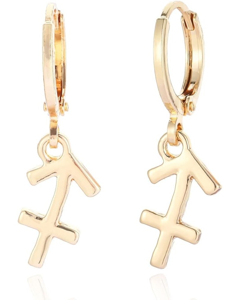 14k Gold Plated Zodiac Sign Drop Hoop Earrings for Women Girls' Birthday Gift Sagittarius $8.69 Earrings