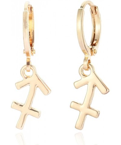 14k Gold Plated Zodiac Sign Drop Hoop Earrings for Women Girls' Birthday Gift Sagittarius $8.69 Earrings