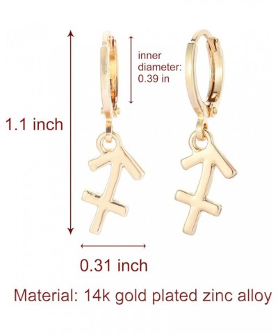 14k Gold Plated Zodiac Sign Drop Hoop Earrings for Women Girls' Birthday Gift Sagittarius $8.69 Earrings