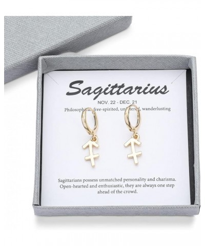 14k Gold Plated Zodiac Sign Drop Hoop Earrings for Women Girls' Birthday Gift Sagittarius $8.69 Earrings