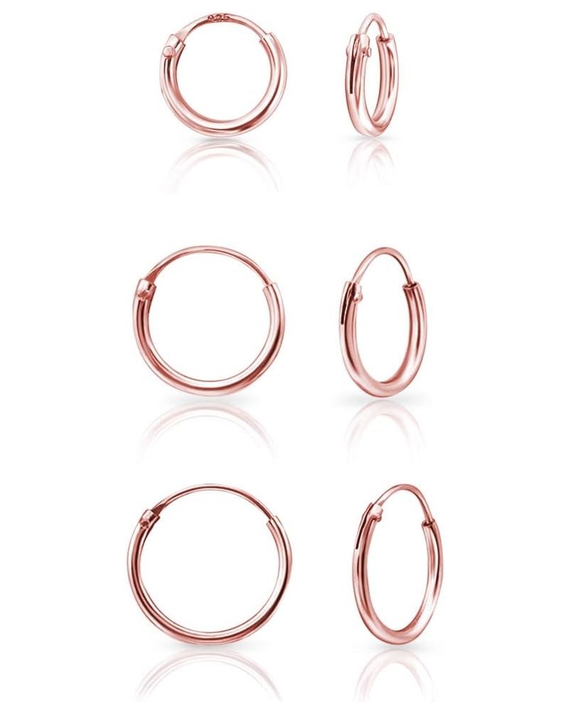 Set of 3 PAIRS of VERY TINY 925 Sterling Silver, 24K Yellow or 18K Rose Gold Plated Endless Hoop/Sleeper Earrings - Cartilage...