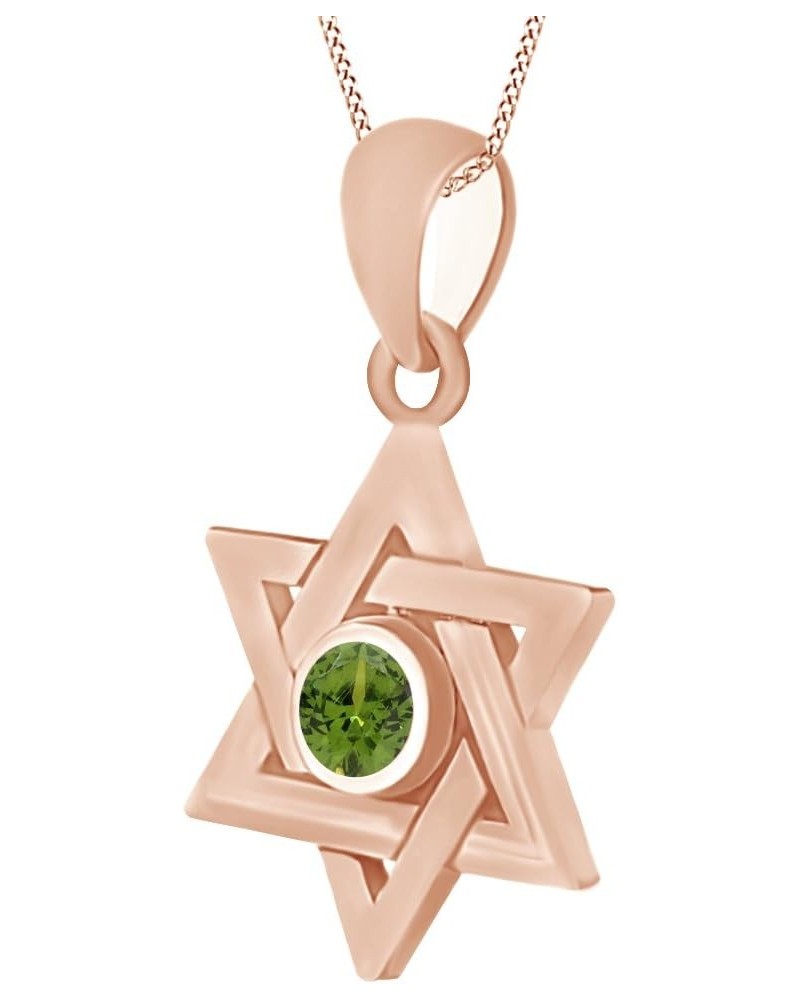 Jewish Star of David Pendant Necklace in 14K Rose Gold Over Sterling Silver Simulated Green Peridot $28.69 Necklaces