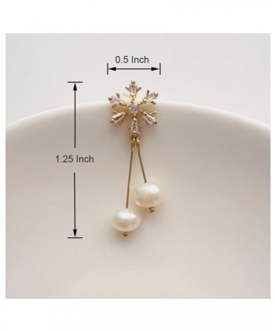 925 Sterling Sliver Real Pearl Stud Earrings 18K Gold Plated Snowflake Freshwater Cultured Dangle Drop Earrings for Women and...