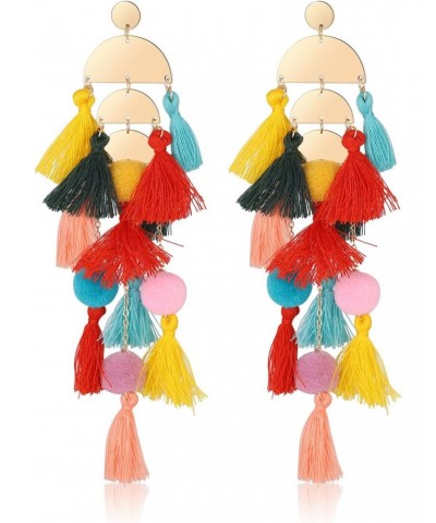 Boho Colorful Tassel Long Earrings Dangling for Women Girls $7.01 Earrings