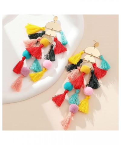 Boho Colorful Tassel Long Earrings Dangling for Women Girls $7.01 Earrings