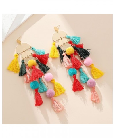 Boho Colorful Tassel Long Earrings Dangling for Women Girls $7.01 Earrings