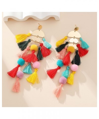 Boho Colorful Tassel Long Earrings Dangling for Women Girls $7.01 Earrings